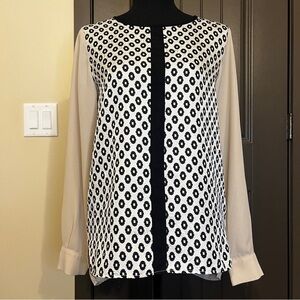 THML Black and Tan Sheer Blouse, Size X-Small